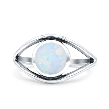 Round Thumb Ring Statement Fashion Oxidized Lab Created White Opal Solid 925 Sterling Silver